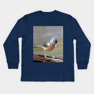 Sweet little bird on a log Kids Long Sleeve T-Shirt